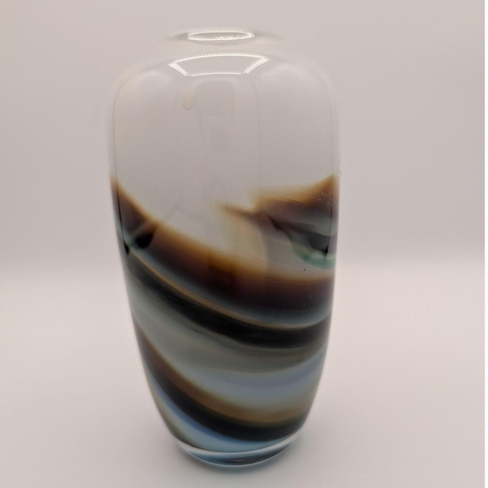 Vintage 1981 Signed R Stephens Studio Art Glass Vase Abstract Landscape Decor 7" - Picture 4 of 12